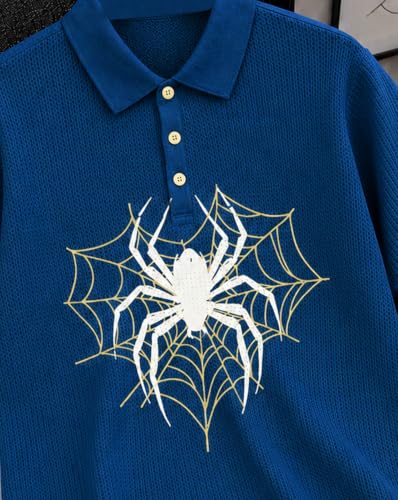 Image of AUSK Men's Spider Graphic Printed Polo T-Shirt | Cotton Blend Textured Half Sleeve Regular Fit Polo Neck Casual Wear Tshirt for Men