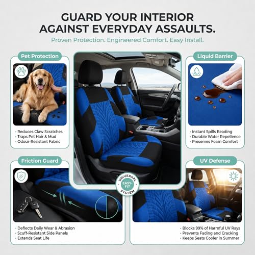 FH Group Front Set Travel Master Car Seat Covers - Covers for Low Back Car Seats with Removable Headrest, Universal Fit, Automotive Seat Cover, Airbag Compatible Car Seat Cover for SUV, Sedan Blue by FH Group - Image 6