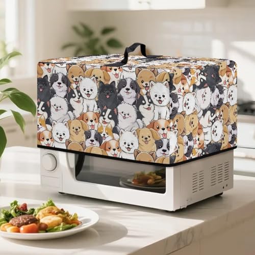 Image of Convection Oven Dust Cover with Handle Washable Microwave Oven Cover Dust Protection Kitchen Appliance Protector, L, 20.9 x 15.7 x 12.4 Inches, Cute Dog Puppy Pattern