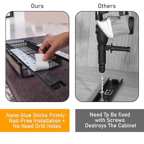 Image of IBELL Pull Out Sliding Storage Rack for Kitchen Cabinet /Shelf, Under The Sink Organizer, Carbon Steel with Wooden Panel Finish (Black, IBLDR 7977BK)