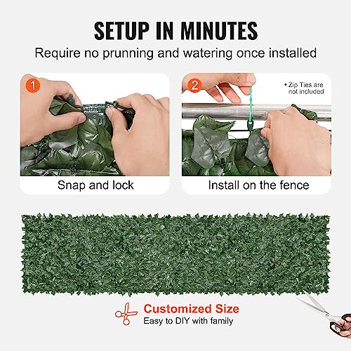 VEVOR JNF010 Privacy 1 x 4m Artificial Wall Screen, Greenery Ivy Fence with Mesh Cloth Backing and Strengthened Joint, Faux Hedges Vine Leaf Decoration for Outdoor Garden, Yard, Balcony, Dark Green - Image 5