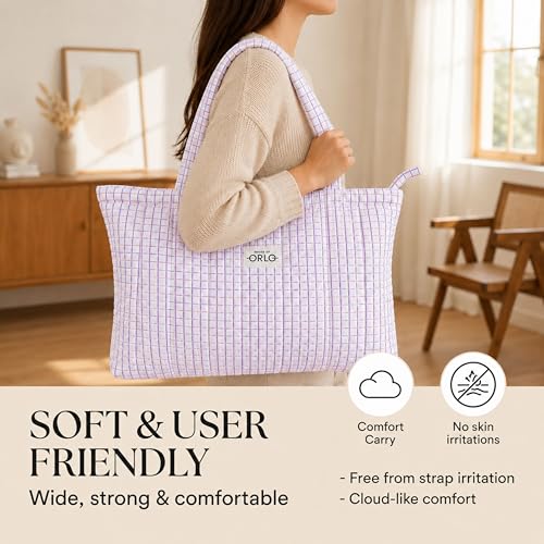 Image of Premium Cotton Waffle Quilted Tote Bag, Large Spacious Handbag for College, Office, Work, Travel, Shopping & Daily Use