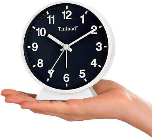 Miniatura 2 de Reloj despertador analógico, reloj pequeño súper silencioso de 4.5 pulgadas sin tictac con luz manual, funciona con pilas, repetición, estilo