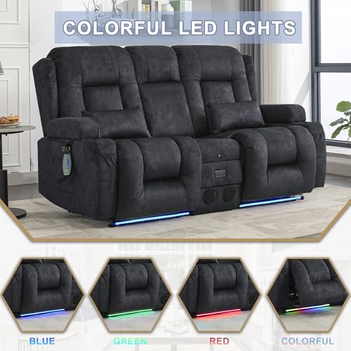 Image of URRED Power Loveseat Recliner Sofa with Massage and Heat, Wall Hugger Reclining Loveseat with Console, RV Couch Home Theater Seating with LED Lights for Living Room (Dark Grey, 67 inch - 2 Seats)
