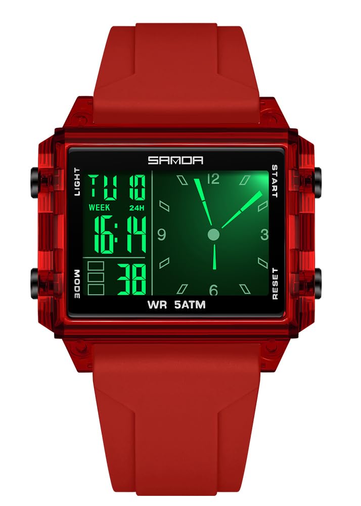 FANMIS Relojes digitales para hombres y mujeres, impermeables, unisex, reloj deportivo digital, cronómetro, alarma de cuenta regresiva, correa de silicona analógica, reloj de pulsera transparente