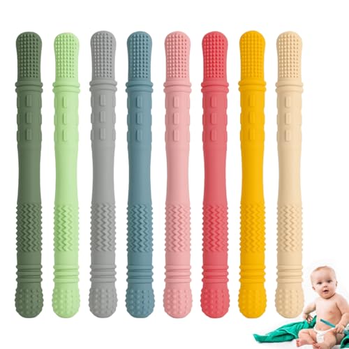 DIBLUM mordedor bebe refrigerante,Tubos de dentición para bebés, mordedores bebes 3-6meses,anillo de dentición de silicona sin BPA, (8 piezas), cepillos de limpieza,ayuda para la dentición bebé