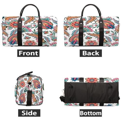 Tribal Ethnic Flower Leaves Travel Duffel Bag, Vintage Sports Tote Gym Bag, Foldable Weekender Overnight Bag, Luggage Handle Bag for Women Men2