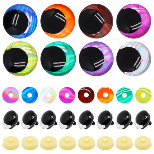 BUXIMN 16pcs 30mm 3D Large Safety Eyes for Crocheting Tie Dye Laser Crochet Safety Eyes for Stuffed Animals Doll Eye Crafts