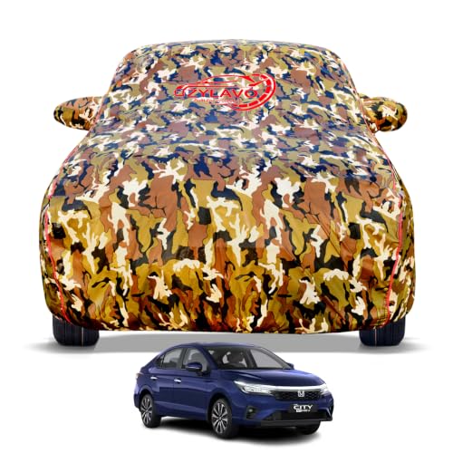 Image of Premium Car Cover for City Hybrid Ehev 2022-2026 Models | Waterproof, UV & Dust Protection | Mirror & Antenna Pocket | Triple Stitched, Soft Inner Lining, Belt & Buckle (Jungle Print)