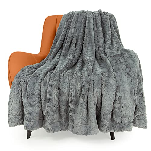 Toonow Faux Fur Luxury Throw Blanket,Double Side Soft Fluffy Shaggy Fuzzy Blanket For Couch Sofa Bed, 51''X67'' (Light Grey, 51" X67") #TOP26