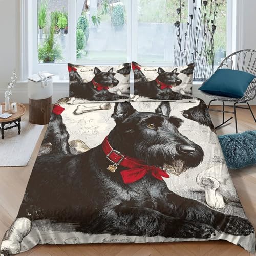 Parure de Lit Terrier Écossais Microfibre Résistante et Housse Douce avec Zip 260x220