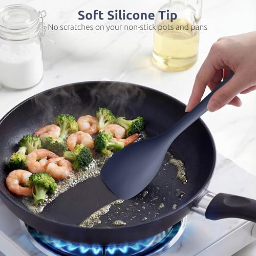 Image of U-Taste Silicone Cooking Spoon 600ºF Heat Resistant Scoop, Midnight Blue