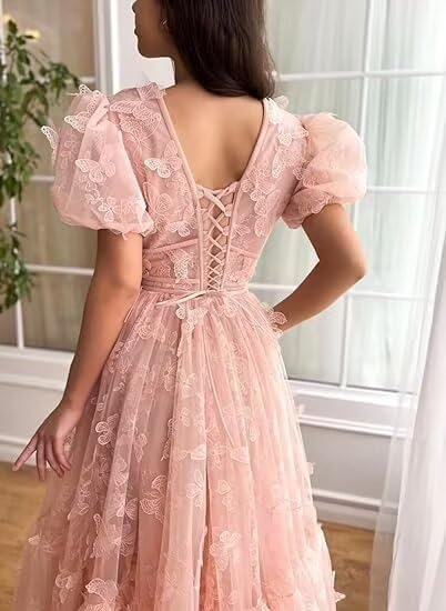 Zepumen Puffy Sleeve Tulle Prom Dresses for Women 2025 3D Butterfly Long Applique Formal Evening Party Gowns4