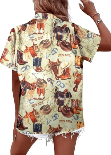 Western Shirt for Women Cowgirl Shirts Boho Graphic Button Down Country Concert Outfits Retro Cowboy Clothes Tops2