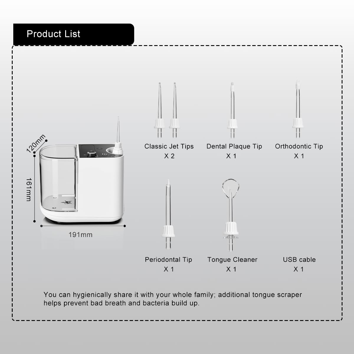 Versione aggiornata 900 ml filo interdentale da bancone, idropulsore professionale con custodia e 6 punte a getto