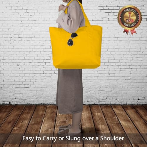Image of TOPDesign 1-Pack Canvas Tote Bags with an External Pocket, Reusable Grocery Shopping Bags, Top Zipper Closure, Daily Essentials (Yellow)