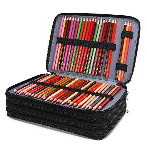 Image of Vomgomfom 200 Slots Pencil Case 4-Layer PU Leather, Handle, Black