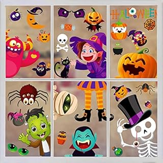 Funnlot Halloween Window Stickers Halloween Window Decorations Double Sides 10 Sheets Cute Halloween Window Clings Monster Witch for Kids Halloween Window Decals Reusable for Halloween Window Glass