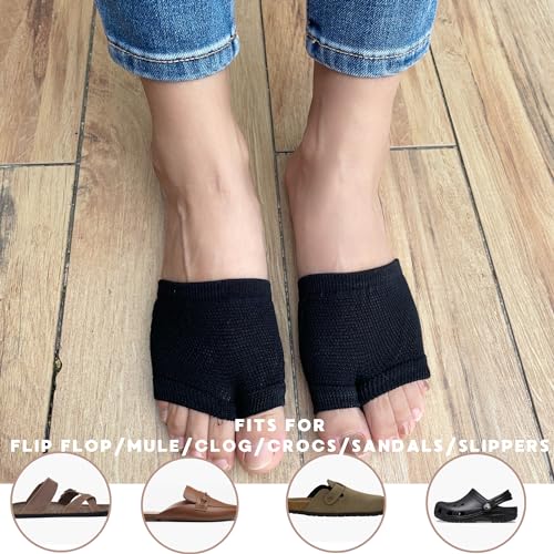 Image of DUNKOING Women Open Toe Half Socks Cotton Peep Toe Mule Sandal Sock for Clogs Flip Flop Slide Slipper Liner Sock 5-9