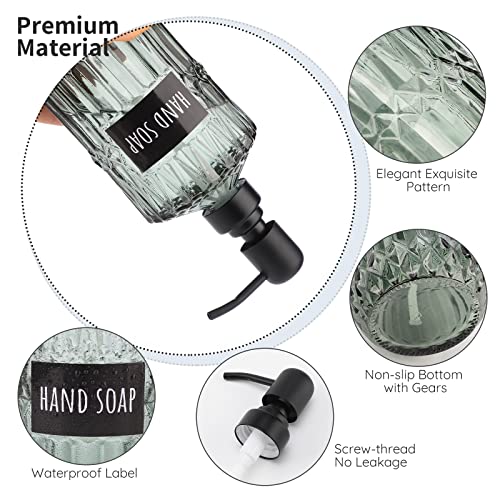 Image of Segbeauty Glass Soap Dispenser Set, 2 Pack 15.2oz Farmhouse Kitchen Decor Stainless Steel Pump Bottles, 450ml Refillable Shower Bottle Hand Soap Dispenser for Modern Home Bathroom Western Decor Green