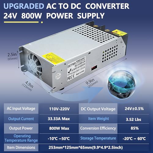 Image of New Upgraded DIY SMPS 110V AC to DC 24V 33A 800W Power Supply Converter, 24v Power Supply,110V to 24V Voltage Transformer for Motor Pump CCTV 3D Printer Air Compressor Led (24V-33Amp-800W, 24V)