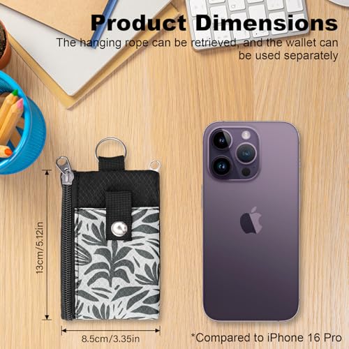 Image of Minimalist RFID Wallet with Lanyard, Multi-functional ID Case with 2 Zipper Pockets and Key Chain for Men and Women, Tactical Badge Pouch Cards Holder, Coin Purse for Travel Sports - Two-Tone