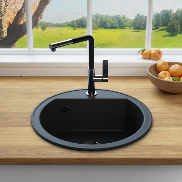 LINDBERGH Granit Spüle + kompl. Siphon und Imprägnierung Einbauspüle Küchenspüle Spülbecken - Verbundstoffe MADE IN GERMANY (Spüle TON44 - Schwarz)