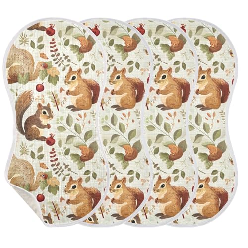 Squirrel Cartoon Watercolor Cotton Large Burp Cloths for Baby Soft and Absorbent Burp Rags for Gender Neutral Set of 2, 22x11in3