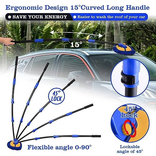 ANUINIT Curved Car Wash Brush with Long Handle Car Wash Kit 55\" Car Wash Mop | Upgraded Large Brush Head 15°Ergonomic Labor-Saving Design Car Cleaning Supplies for Car Truck RV SUV Pickup Boat Bus