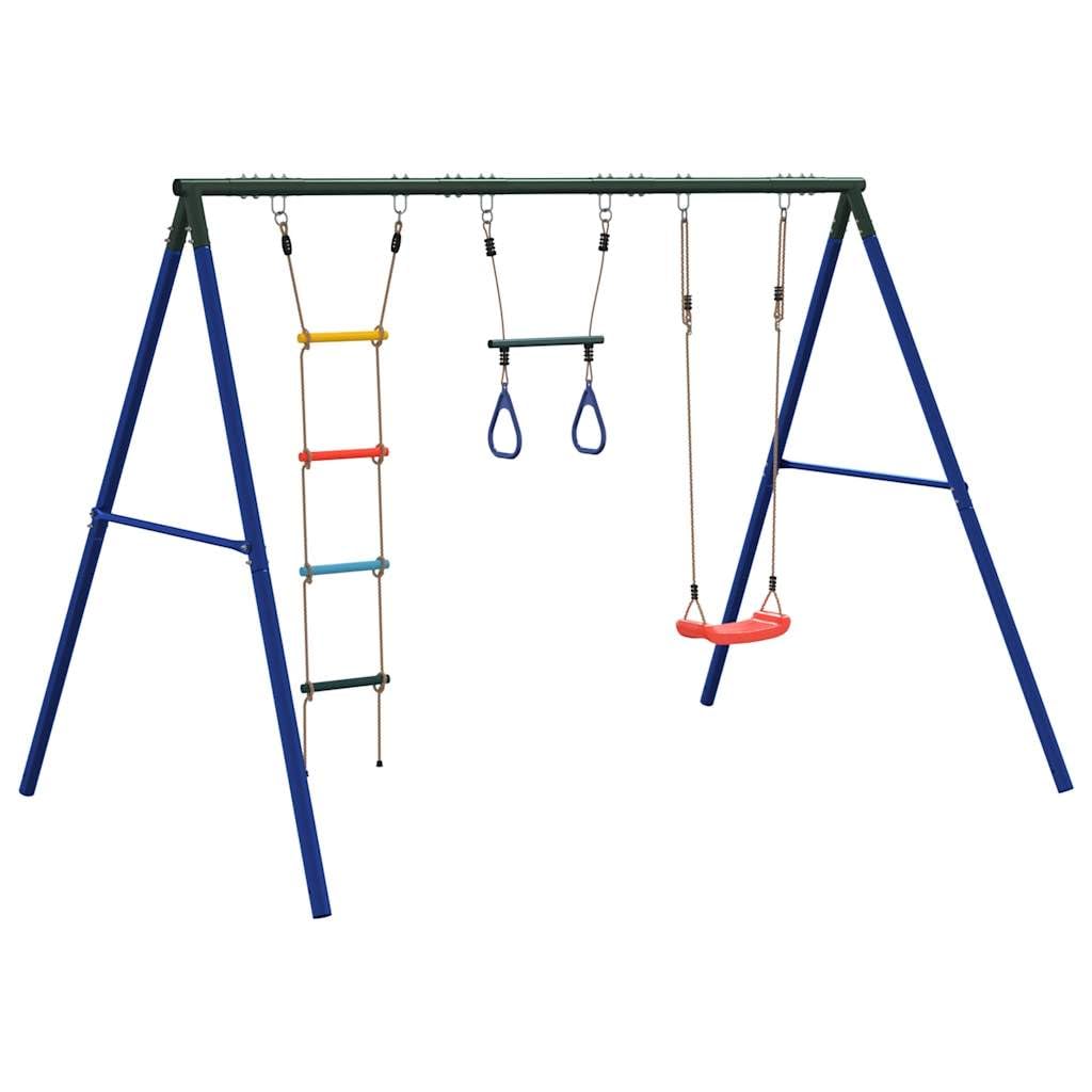 Juego de columpio trapecio y escalera de punto, acero lacado, 273,5 x 185 x 185 cm, juguete de jardín para niños de 3 a 10 años, parque infantil al aire libre, mejora la motricidad y el