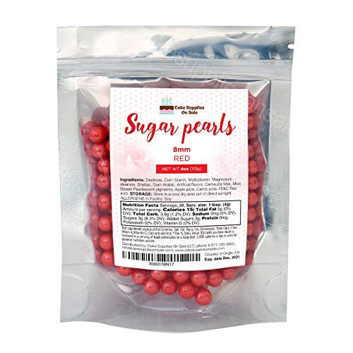 Sugar Pearls - Pearlized Red 8 mm - 4 oz