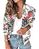  ORANDESIGNE Blouson Bomber Femme Mode Manteau Slim Fit Biker Moto Zipper Court Fleur Imprimer Veste Chic Printemps Été Blouson Court L Gris L