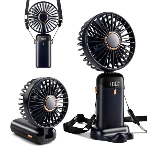 Ventilateur de Poche Mini, Rechargeable par Type-C, Ventilateur avec Batterie 4000mAh et Affichage Numérique, Pliable à 90°, Ventilateur Personnel 3 en 1...