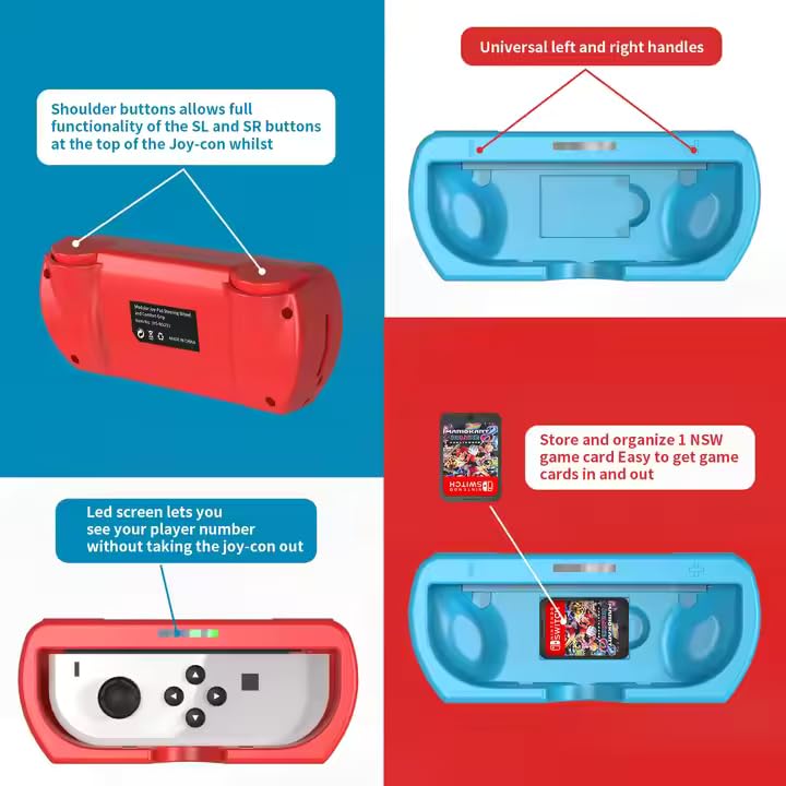 Image of TMG Nintendo Switch Joy-Con Steering Wheel, 2-Pack Racing Game Controller Grip, Red and Blue
