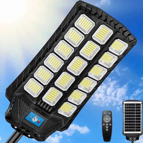 ZIZIWIN Luces solares de calle de 14000 W al aire libre, impermeables, luz LED de inundación solar en el exterior, gran angular, luz de estacionamiento de seguridad del anochecer al amanecer, sensor