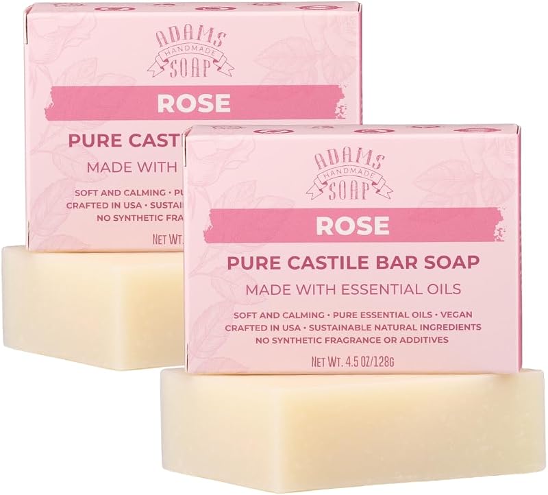 Adams Handmade Soap Sabonete em Barra de Castela Puro com Rosa – 128 g
