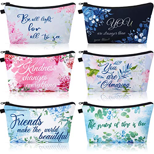 6 Pieces Makeup Bag Toiletry Pouch Waterproof Cosmetic Bag with Mandala Flowers Llama Sloth Unicorn Patterns, 6 Styles (Floral Style)