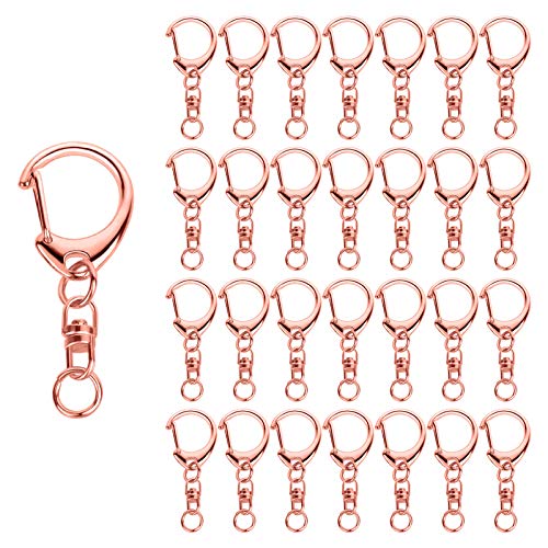 Roctee 50 Pcs Rose Gold Keychain, Spring Snap Key Ring with Chain and Jump Rings, Alloy DIY Key Chain Parts for Craft Hanging Buckle Charm Making