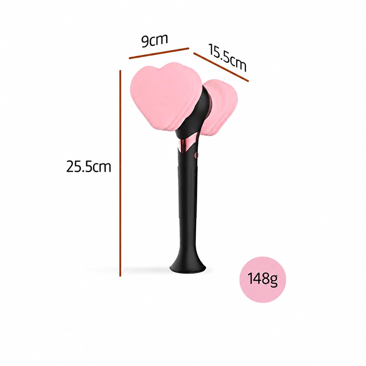 Bastone Luminoso LED Rosa, Forma Martello, 25,5 x 15,5 x 9 cm | Estremità morbide in silicone, manico ABS, richiede 2 pile AAA, foro cinturino, circa 148 g