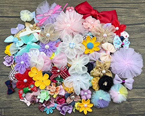 100 Count Mix Satin Ribbon Rose Flowers Bows Appliques Organza Daisy Flower Embellishments For Sewing, Craft Project, Hair Bow Headband (Mixed) #TOP1