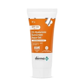 The Derma Co 1% Hyaluronic Sunscreen Aqua Gel SPF 50 PA++++ | Hydrating, Lightweight & Non-Greasy | No White Cast | Broad Spectrum & Blue Light Protection | Clinically Tested - (In-Vivo) | 30 g - Amazon product rated Grade A