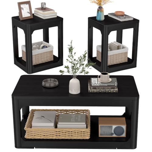 Rovibek Living Room Tables Set of 3, Large Coffee Table and End Table Sets
