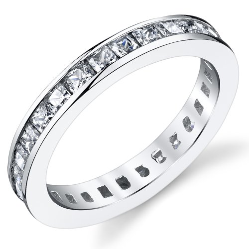 3MM Sterling Silver Princess Cut Cubic Zirconia CZ Wedding Engagement Eternity Band Ring Size 9