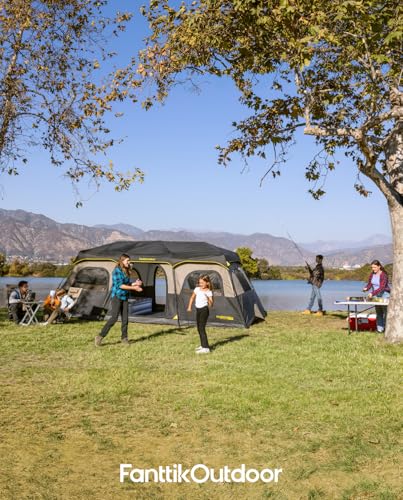 FanttikOutdoor Zeta C12 Pro Max Instant Cabin Tent 12 Person Camping Tent Setup in 90 Seconds with Rainfly & Windproof Portable with Carry Bag for Family Camping & Hiking, Upgraded Ventilation, Khaki - Image 8