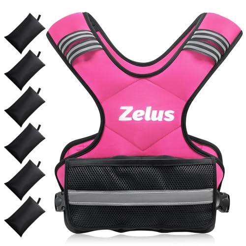 ZELUS Weighted Vest for Men and Women, Adjustable Body Weight Vest Exercise Set for Workouts, 4-10lb/11-20lb/20-32lb with 6 Ironsand Weights for Cardio Strength Training Walking Jogging, 11-20lb. Pink