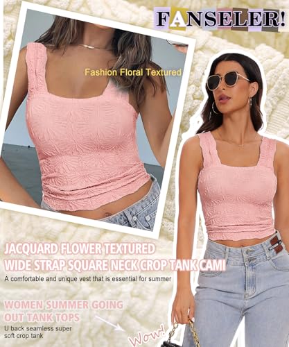 Women’s Square Neck Wide Strap Flower Cropped Tank Top Backless Lettuce Trim Slim Fit Love Letter Cami Vest4