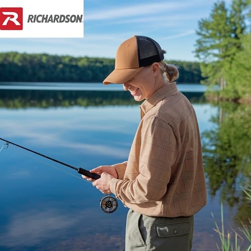Richardson 112 Trucker Hat - Premium Snapback Baseball Cap - Carmel/Black - Adjustable Mesh Back, Structured Low Profile, Six-Panel Design, Breathable for Men & Women, Outdoor Sports and Casual Wear