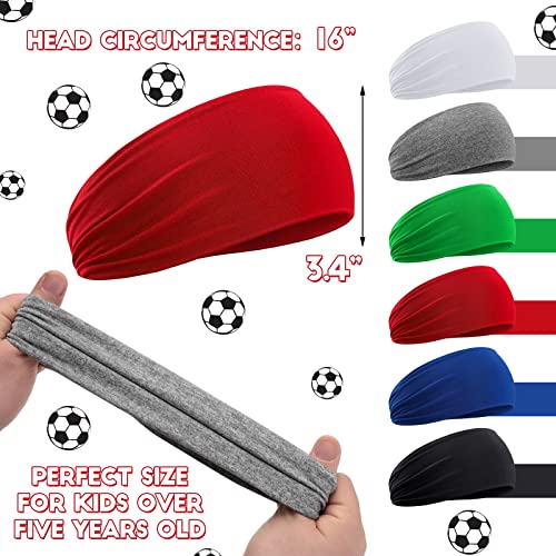 Image of Zhanmai 12 Pieces Boys Headbands 16 Inch Kids Sweatbands, Soft Athletic Sports Head Sweatband Headbands Wicking Elastic Hairband for Girls and Boys