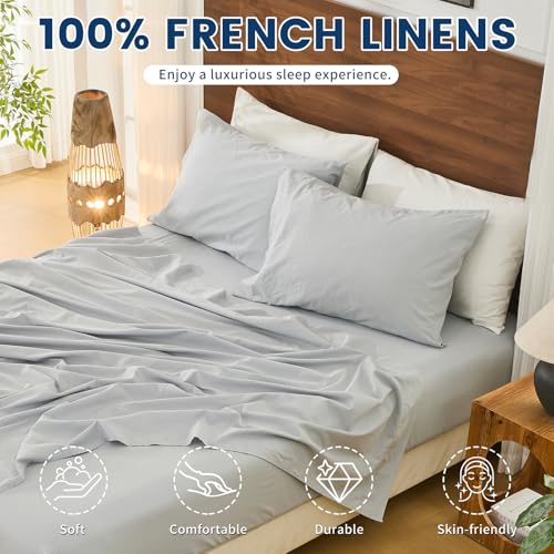 Image of Bedlifes 100% French Linen Queen Bed Sheet Set - 16 inch Deep Pocket, 4-Piece | Soft & Durable, Breathable & Cooling, Pure Flax Linen, OEKO-TEX Certified, Moisture-Wicking, Easy Care, Machine Washable