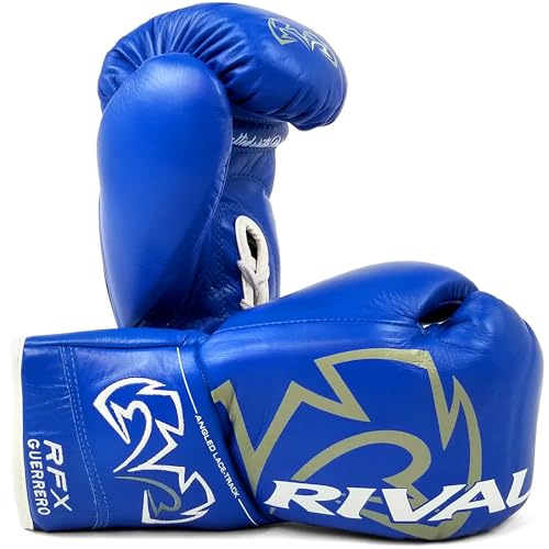 RIVAL Boxing RFX-Guerrero Pro Fight Gloves, SF-H, Lace-up Closure, Horsehair Padding, Soft Broken-in Feel, Approved for Competition, Blue 10 oz